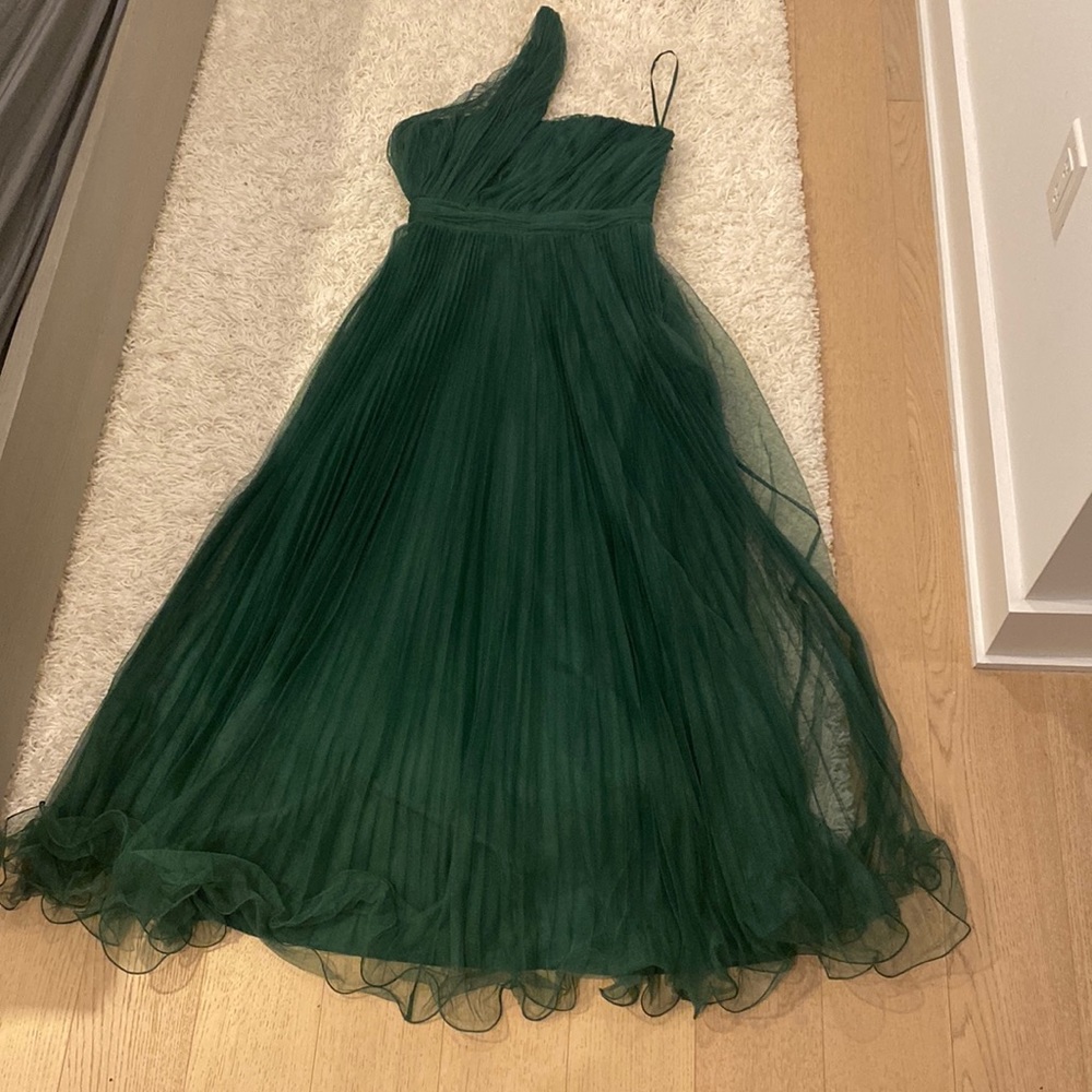 ASOS Petite Forest Green One Shoulder Tulle Maxi Dress Size US 8